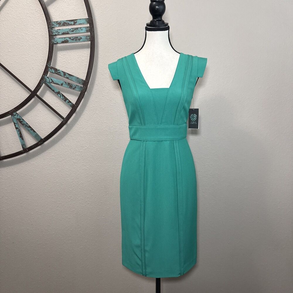 Vince Camuto Dress 2 NWT Green Cap Sleeve Lined Sheath
